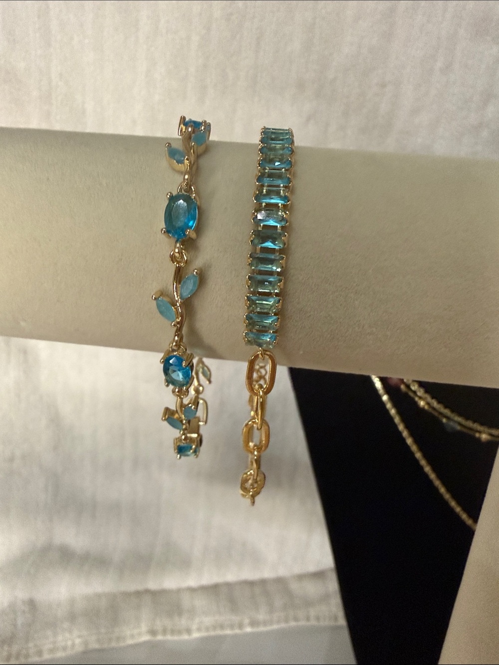 18k Gold Filled Blue Crystal Tennis Bracelet Flower Paperclip Set